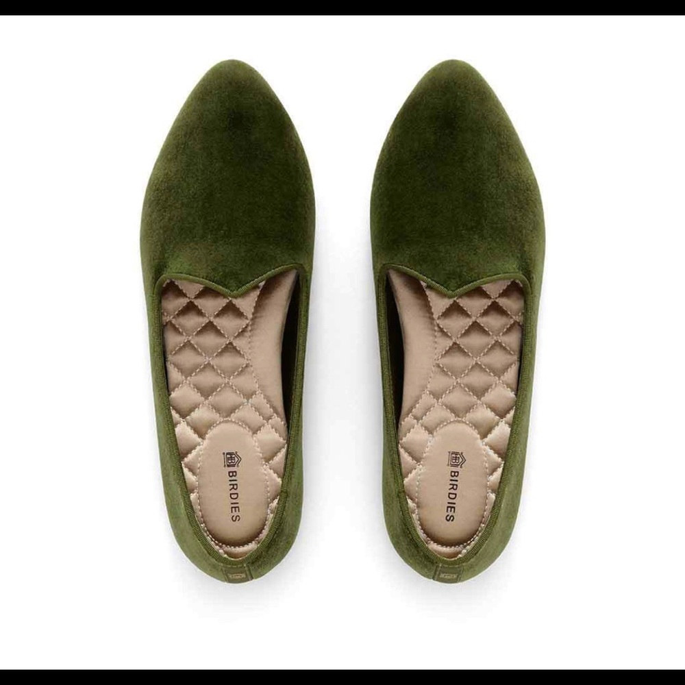Birdies The Heron Olive Green Velvet Loafers
